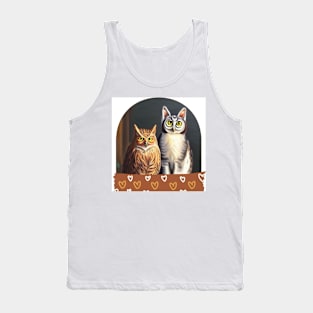 A Cat and An Owl Funny Pet Owner Lovely Designs Tank Top